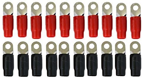 MR DJ 1/0 Gauge Ring Terminal 20 Pack 1/0 AWG Wire Crimp Cable- Red/Black 5/16