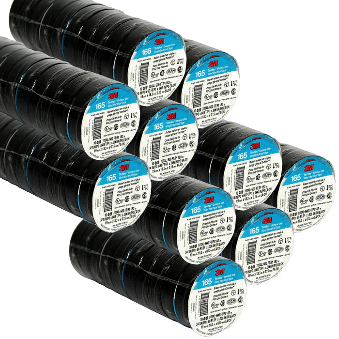 100 Rolls 3M 165 TEMFLEX 3M 1700 Upgrade Black 3/4" Vinyl Electrical Tape