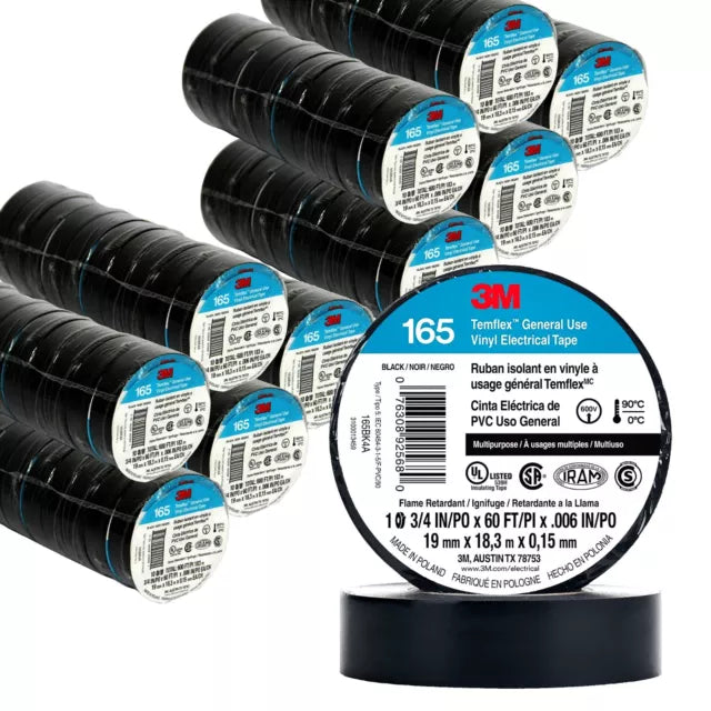 100 Rolls 3M 165 TEMFLEX 3M 1700 Upgrade Black 3/4" Vinyl Electrical Tape
