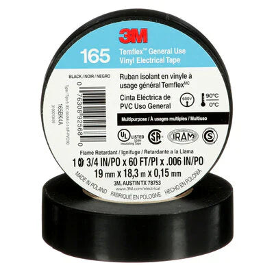 100 Rolls 3M 165 TEMFLEX 3M 1700 Upgrade Black 3/4" Vinyl Electrical Tape