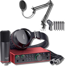 Load image into Gallery viewer, Focusrite Scarlett 2i2 Studio 4th Gen USB Audio Interface Boom Arm Mic Stand Desktop Mount Detachable Clip XLR Cable Microphone Pop Filter Cable Ties