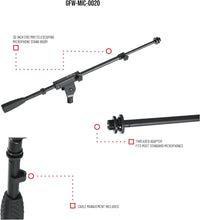 Load image into Gallery viewer, Gator Frameworks  GFW-MIC-0010 Adjustable Single Section Boom Arm for Microphone Stands