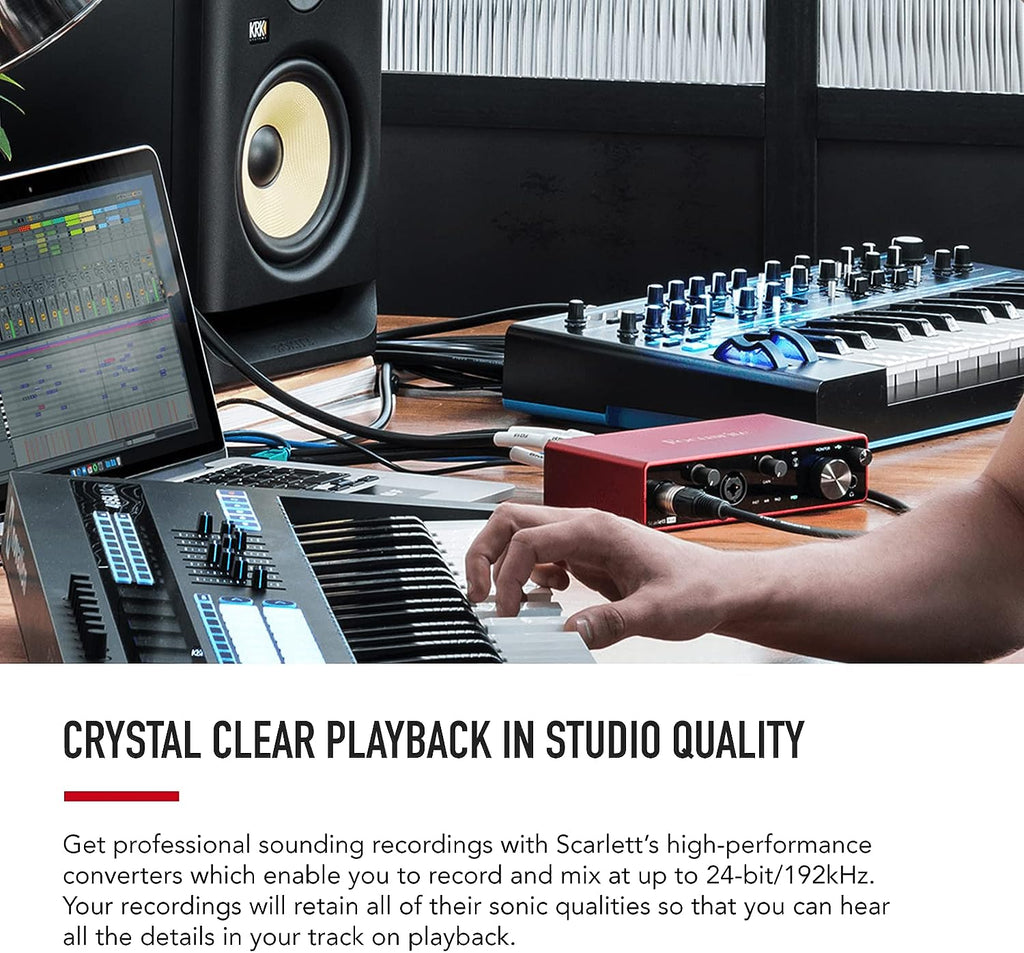 Focusrite Scarlett 2i2 Studio 4th Gen USB Audio Interface Bundle for the Songwriter with Condenser Microphone and Headphones for Recording, Streaming, and Podcasting