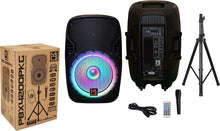 Load image into Gallery viewer, 2 MR DJ PBX4200PKG 15" PA DJ 3000W Bluetooth Karaoke Speaker LED + Speaker Stand