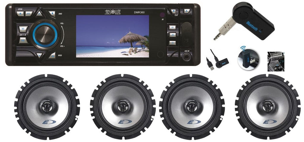 Absolute DMR-360BTAD 3.5" DVD/CD/MP3/AM/FM Player & 2 Pairs Alpine SXE-1726S 6.5" Speakers