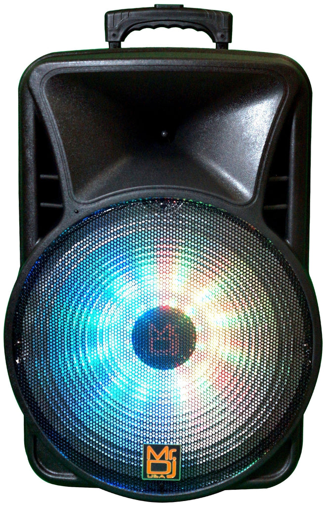 MR DJ DJ15BAT+ 15" Portable Bluetooth Speaker + Speaker Stand + 18-LED Slim Par Wash DJ Light