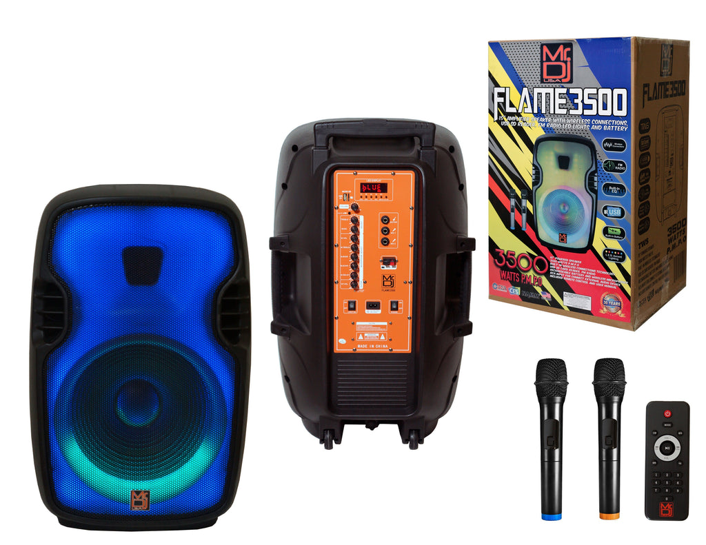 2 MR DJ FLAME3500LED PRO Portable 15” 2-Way Full-Range Powered/Active DJ PA Multipurpose Live Sound Loudspeaker