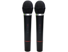 Load image into Gallery viewer, Dual Frequency RF Wireless Dual Microphone System Low Battery LED Indicators 100 Feet Range Karaoke Mic with 1/4" Audio Cable Cordless Receiver