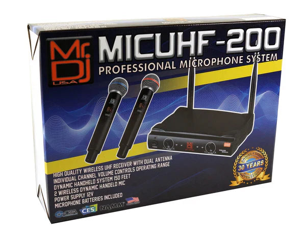 Mr. Dj MIC-UHF200 Dual UHF Wireless Microphone System