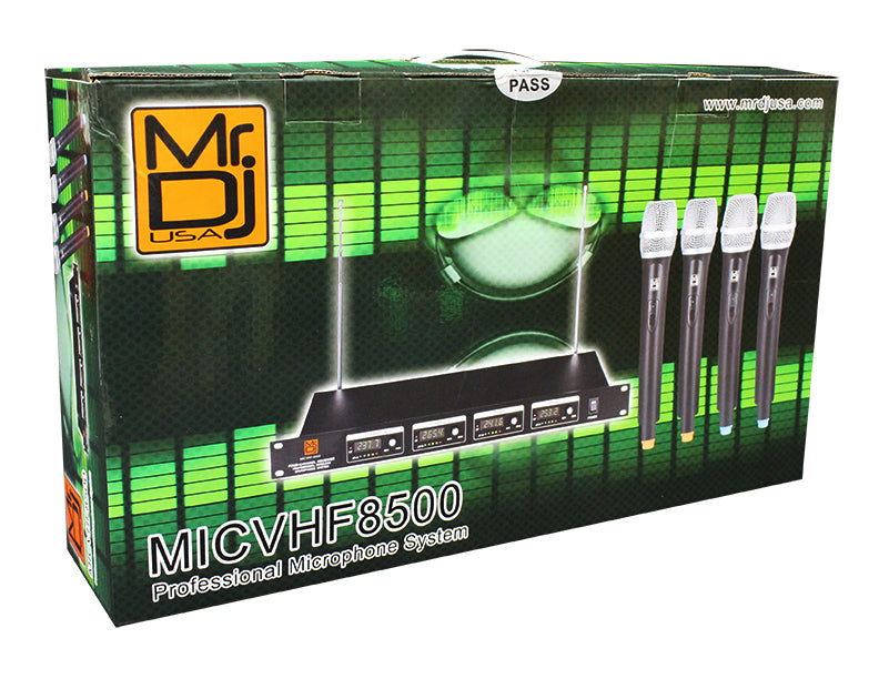 MR DJ MICVHF8500 4 Channel Professional PA/DJ/KTV/Karaoke VHF Handheld Wireless Microphone System with Digital Receiver