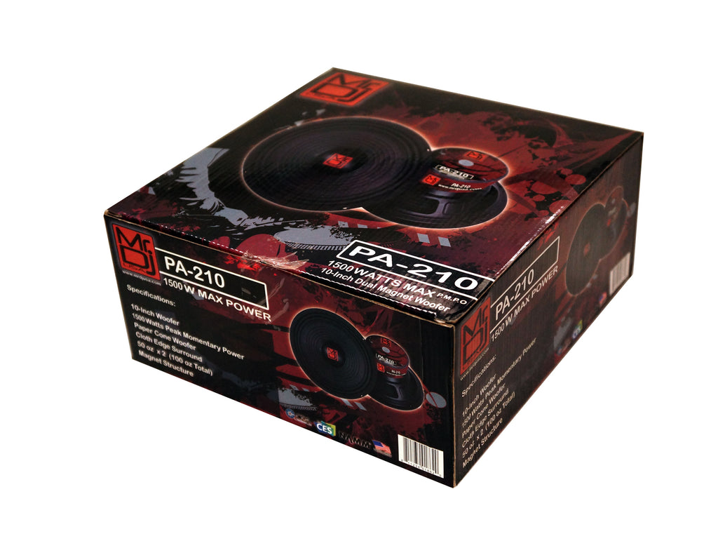 MR DJ PA210 10" 1500W 100 Oz. 8-Ohms Dual Magnet Universal PRO PA/DJ Raw Woofer Subwoofer