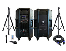 Load image into Gallery viewer, MR DJ PBX4500PKG 15" 2-Way PA DJ 4500W Active Powered Bluetooth Karaoke Speaker LED Lighting & Passive Speaker  + Speaker Stands & Cable