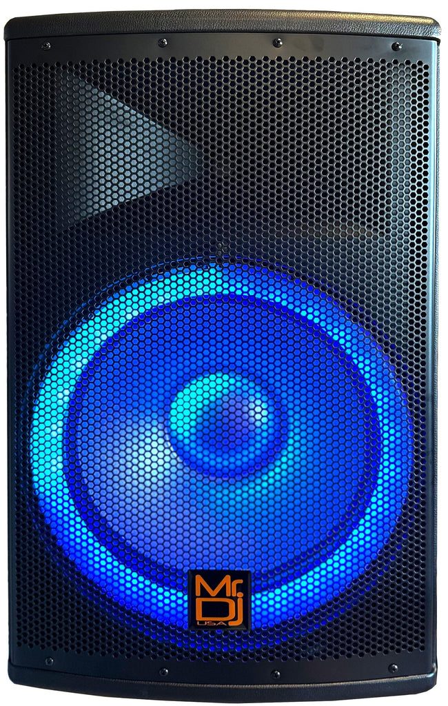MR DJ 15" 2-Way PA DJ 4500W Passive LED Speaker + Speaker Stand & Cable