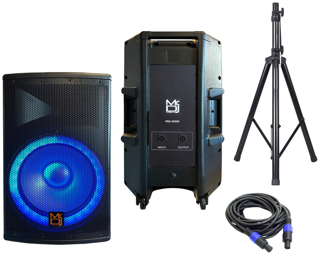 MR DJ 15" 2-Way PA DJ 4500W Passive LED Speaker + Speaker Stand & Cable