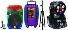 Load image into Gallery viewer, MR DJ PL12FLAME 12" Portable Translucent Bluetooth Speaker + Speaker Stand + 7-LED Moving Head DJ Light