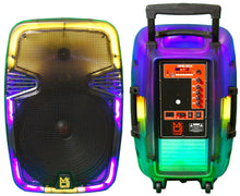 Load image into Gallery viewer, MR DJ PL15FLAME 15" Portable Translucent Bluetooth Speaker + Speaker Stand + 18-LED Slim Par Wash DJ Light