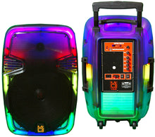 Load image into Gallery viewer, MR DJ PL15FLAME 15" Portable Translucent Bluetooth Speaker + Speaker Stand + 54-LED Slim Par Wash DJ Light