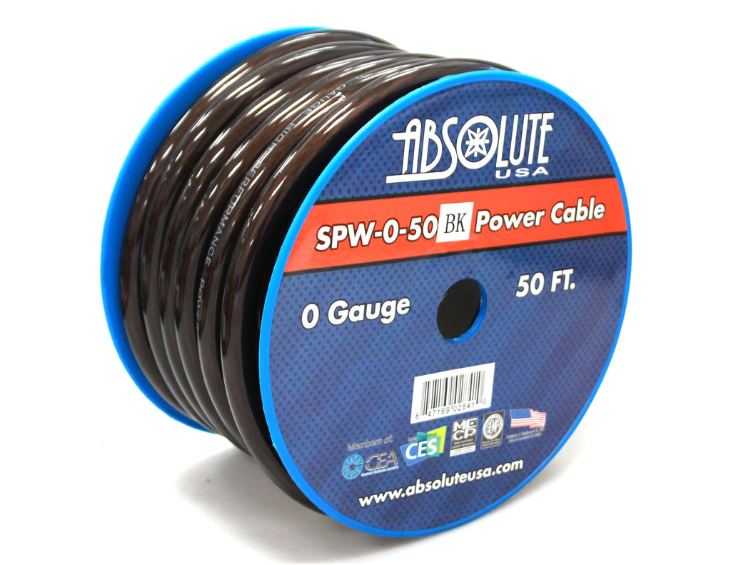 Absolute 1/0 Gauge 50 FT PRO Xtreme Twisted Power / Ground Battery Wire Cables Black