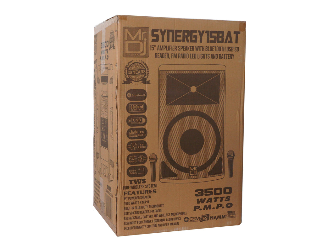 MR DJ SYNERGY15BAT 15" 3500W Power Speaker Battery/Bluetooth/Amplifier/SD/USB/FM