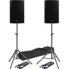 Load image into Gallery viewer, 2 Mackie Thump215XT 1400W Boosted 15" Powered Speaker & MR DJ Speaker Stand & 12' XLR Cables