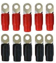 Load image into Gallery viewer, MK Audio GRT0010 1/0 Gauge Crimp Ring Terminals Connectors 10-Pack (Red, Black)
