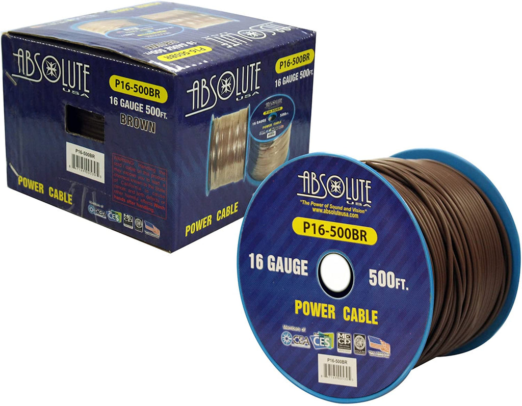 Absolute USA P16-500BR 16 Gauge 500-Feet Spool Primary Power Wire Cable (Brown)