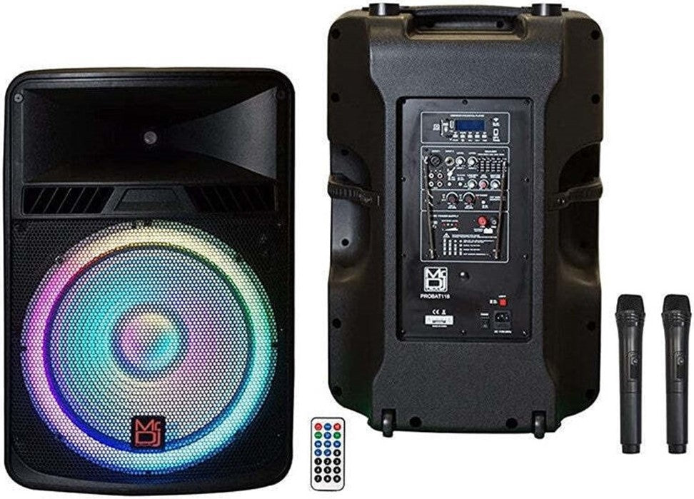 MR DJ PROBAT118 18" 4000W Power Speaker Battery/Bluetooth/Amplifier/SD/USB/FM