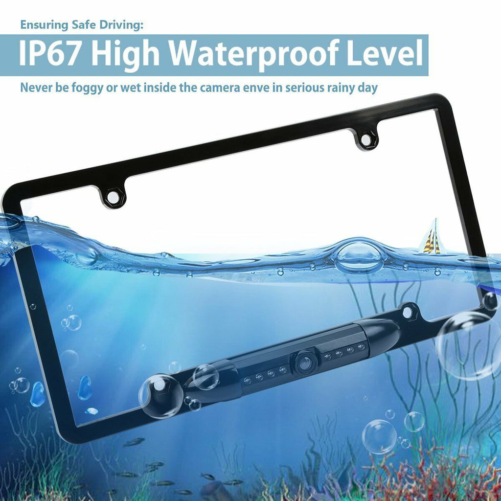 Car 170° License Plate Frame Rearview Reverse Backup Camera Night Vision US Black