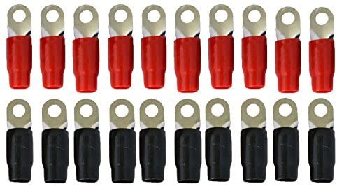 MR DJ 1/0 Gauge Ring Terminal 20 Pack 1/0 AWG Wire Crimp Cable- Red/Black 5/16