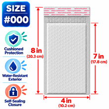 Charger l'image dans la galerie, BM Paper 500-Pack #000 4" x 7" White Bubble-Lined Poly Mailers Self-Sealing Padded Shipping Envelopes