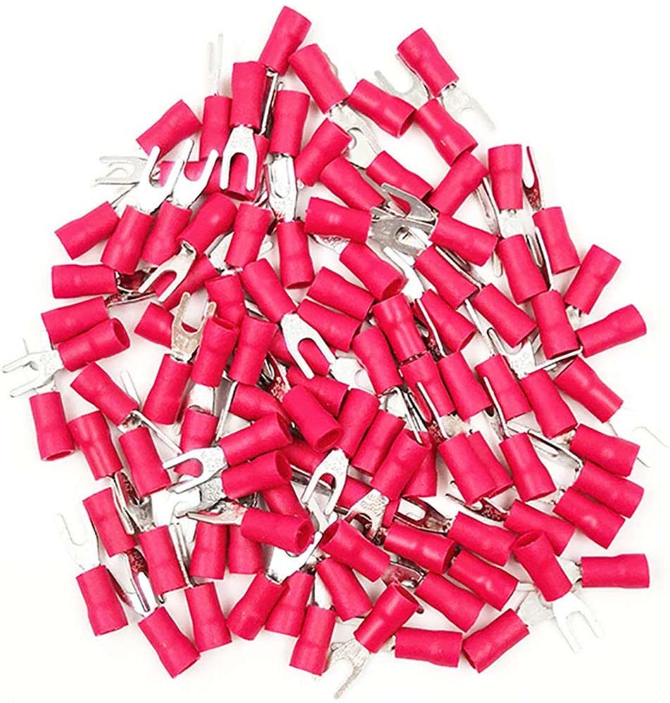 American Terminal E-SR8-100 100PCS 18-22AWG #8 Red Insulated Fork Spade Wire Connector Electrical Crimp Terminal