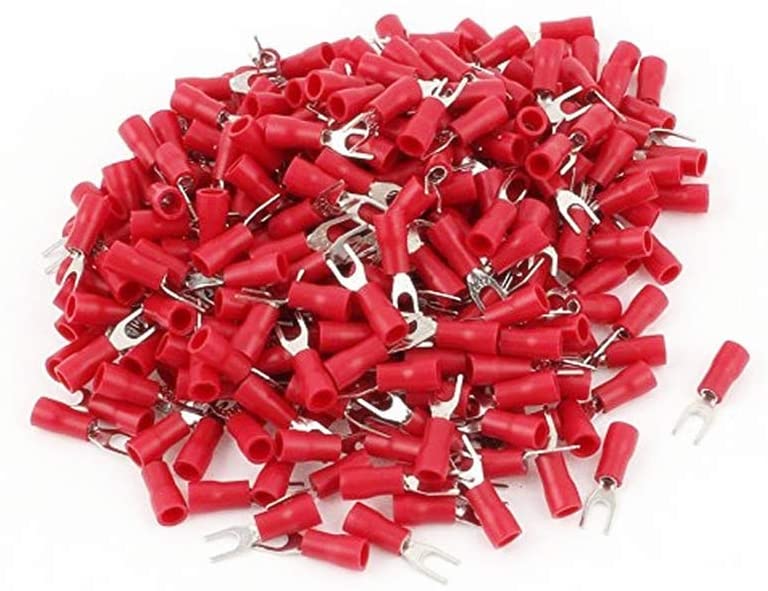 Absolute RS8-200 200PCS 18-22AWG #8 Red Insulated Fork Spade Wire Connector Electrical Crimp Terminal