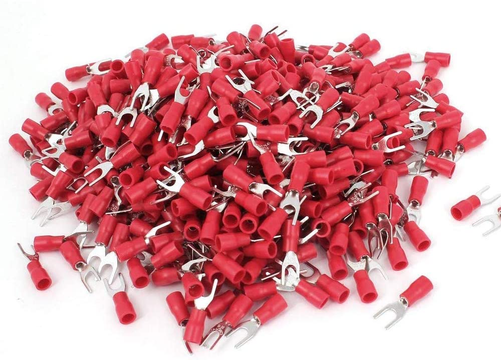 MR DJ DSR8-100 100PCS 18-22AWG Red Insulated Fork Spade Wire Connector Electrical Crimp Terminal