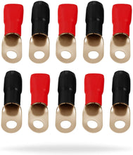 Charger l&#39;image dans la galerie, MR DJ DGRT00-10 1/0 Gauge Crimp Ring Terminals Connectors 10-Pack (Red, Black)