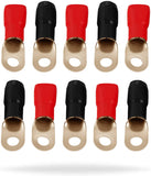 MR DJ 1/0 Gauge Ring Terminal 10 Pack<br/> Ring Terminal 10 Pack 1/0 AWG Wire Crimp Cable- Red/Black  5/16