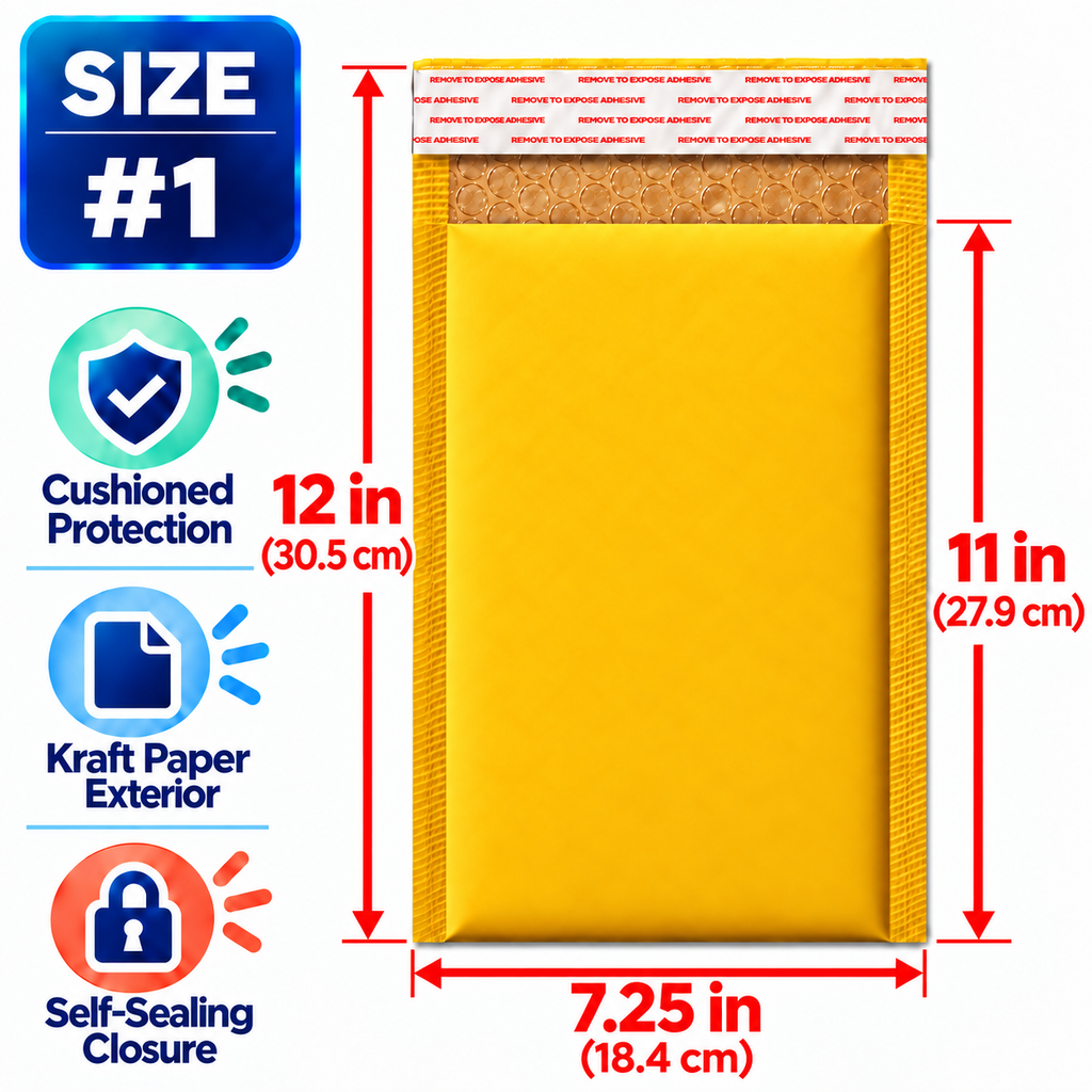 BM Paper 100 #1 7.25X11" Kraft Poly Bubble Mailers Padded Envelopes Bulk Bubble Lined Wrap Polymailer Bags