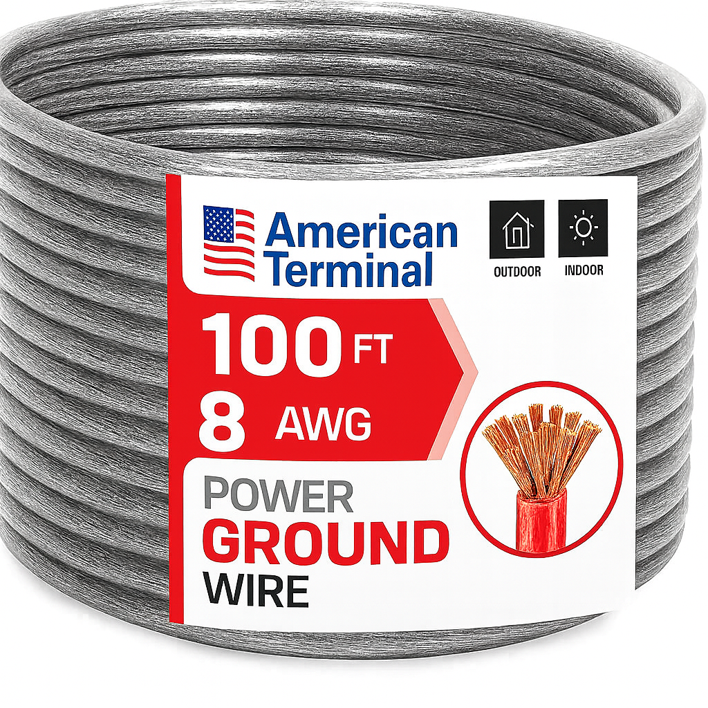 American Terminal ATP8G100SL 8GA 100' Silver Power Ground Wire Car Audio Amplifier Marine Cable