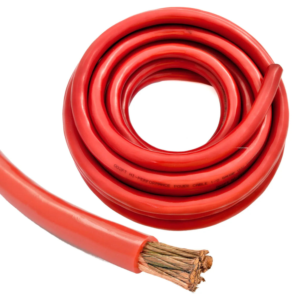 Two Red 1/0 Gauge 50' Xtreme Twisted Power / Ground Battery Wire Cables