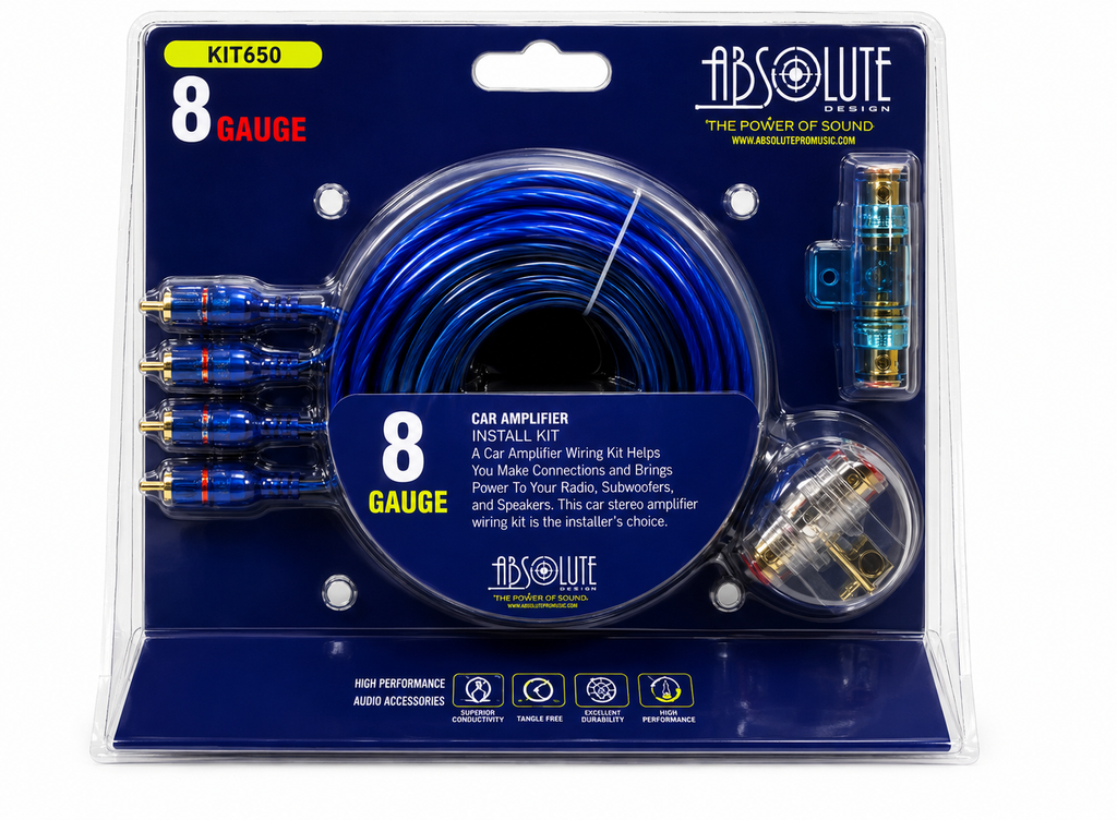 Absolute KIT-650 8 Gauge 1200-Watt Amplifier Installation Kit Complete Amp Wiring Kit