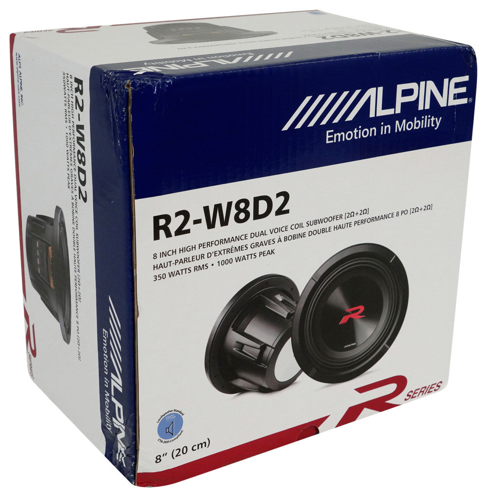Alpine R2-W8D2 8" R Series 1,000 Watt Car Audio Subwoofer, 2 Ohm, Dual VC Sub