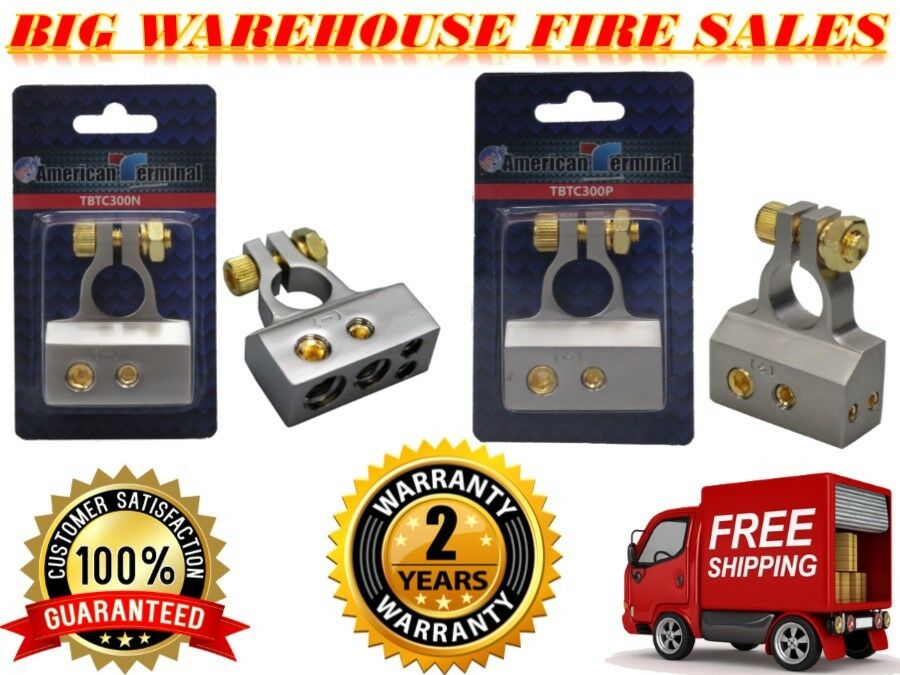 A/T 2/ 4 / 8 Gauge AWG Car Battery Terminal Chrome Positive & Negative Set