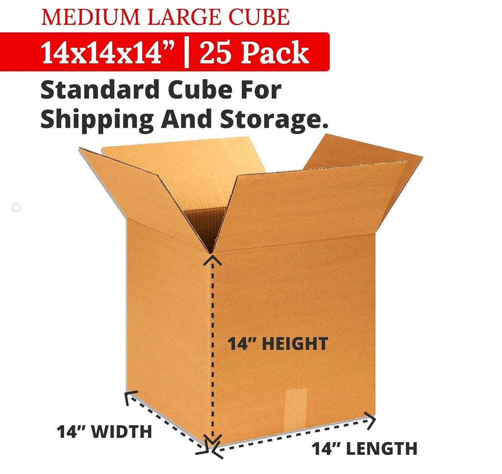 25 Pack Shipping Boxes 14"L x 14"W x 14"H Corrugated Cardboard Box for Packing Moving Storage
