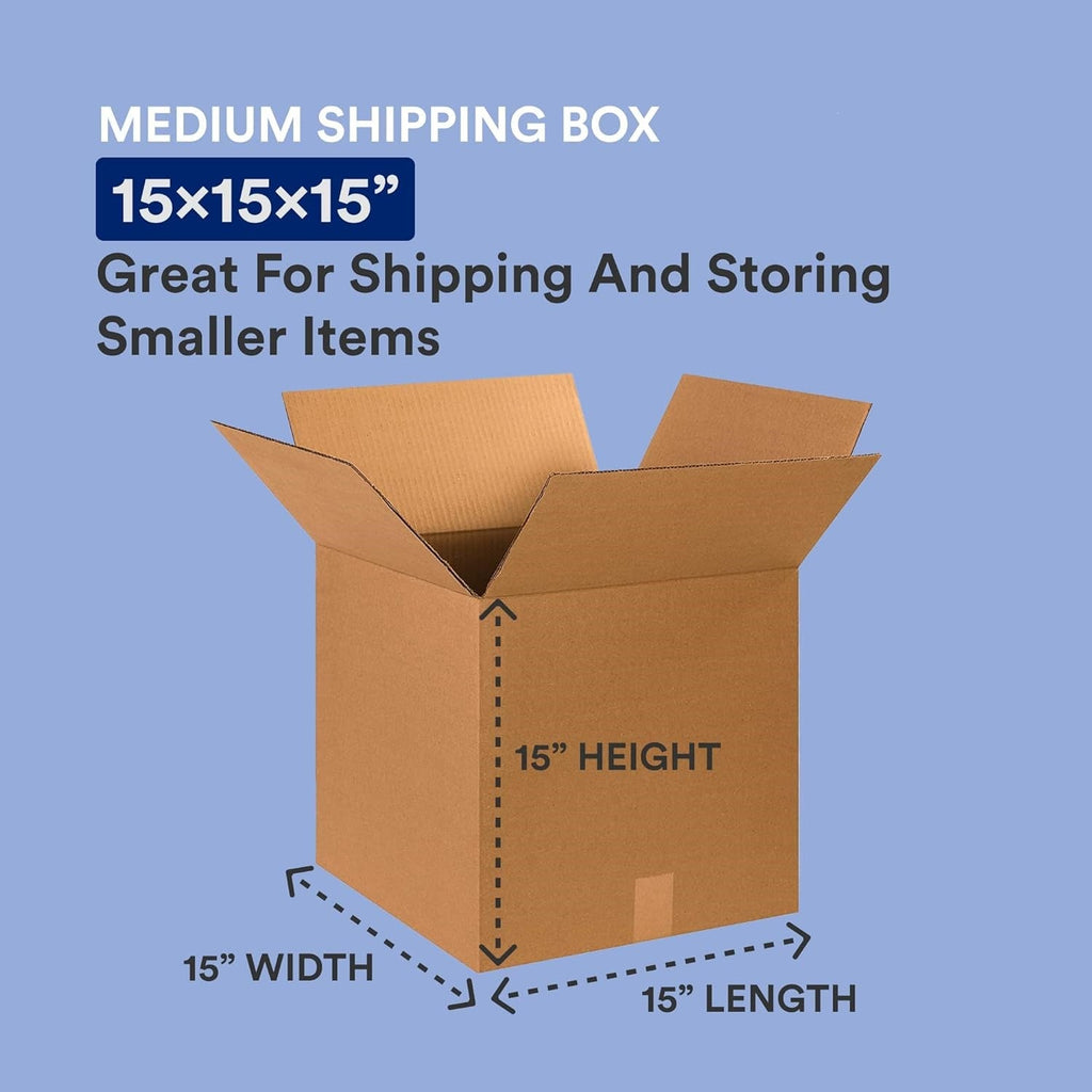 25 Pack Shipping Boxes 15"L x 15"W x 15"H Corrugated Cardboard Box for Packing Moving Storage