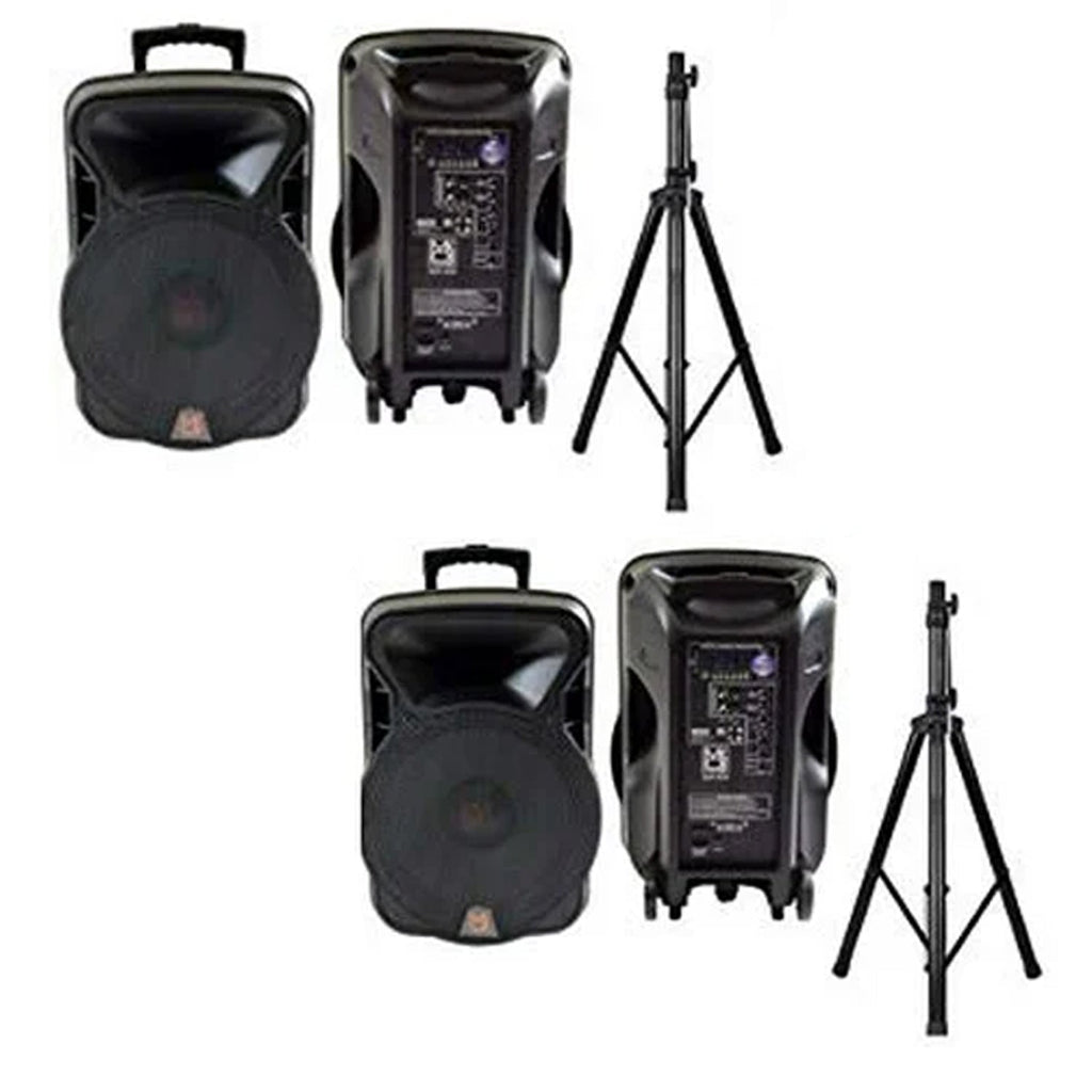 2 MR DJ 15" 4000W Bluetooth DSP FM USB Portable PA DJ Speaker & Stands