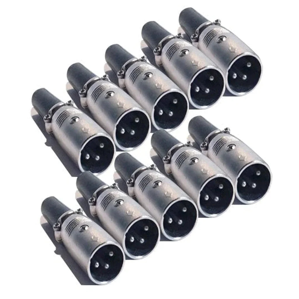 MR DJ XLRMH10 10 3-Pin XLR Male Connector Heads for Audio Microphone & DMX Cable Applications