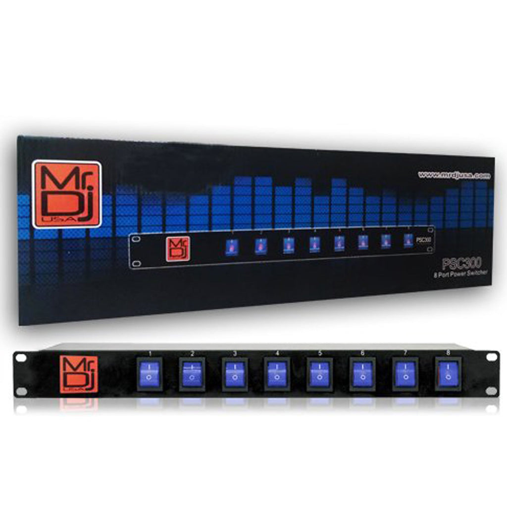 MR DJ PSC300 8 Outlets Rack Mount Power Supply AC 110V/220V Outlet Surge Protector