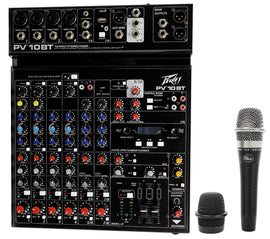 Peavey PV 10 AT 10 Channel Compact Mixing Mixer Console with Bluetooth Auto-Tune pitch correction + Blue Mic