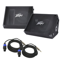 Load image into Gallery viewer, 2 Peavey PV 12M Pro Passive 12&quot; Stage Monitor Speaker &amp; 1/4&quot; to Speakon Cables