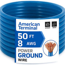 Charger l'image dans la galerie, American Terminal ATP8G50BL 8GA 50' Blue Power Ground Wire Car Audio Amplifier Marine Cable