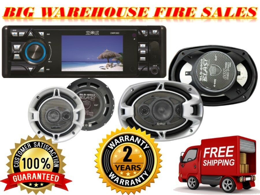 Absolute DMR-360, BLS-6503, BLS-6904 Single Din Car Stereo Bundle<br/>3.5" Car Stereo DVD/CD/MP3/AM/FM Player & 2 Pairs of 6.5" & 6x9 speaker